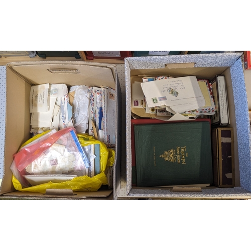 370 - Mixed Lots; the shop's charity box, this time two file storage boxes well filled with stamp albums a... 