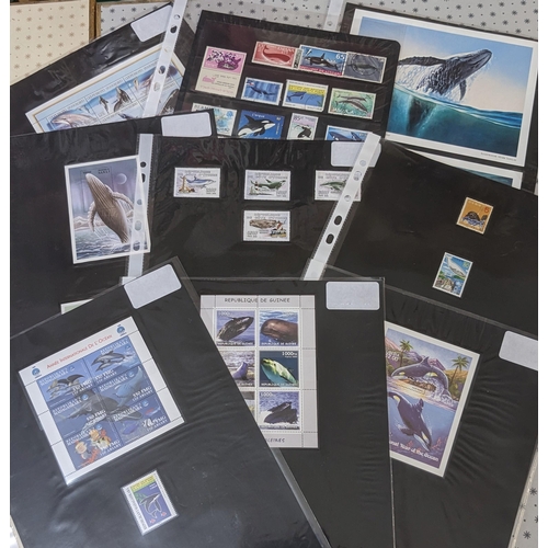 1054 - Thematic; Whales; mixture on a few pages. (40 stamps, 8 m.s., 17 FDCs, 4 cards)... 