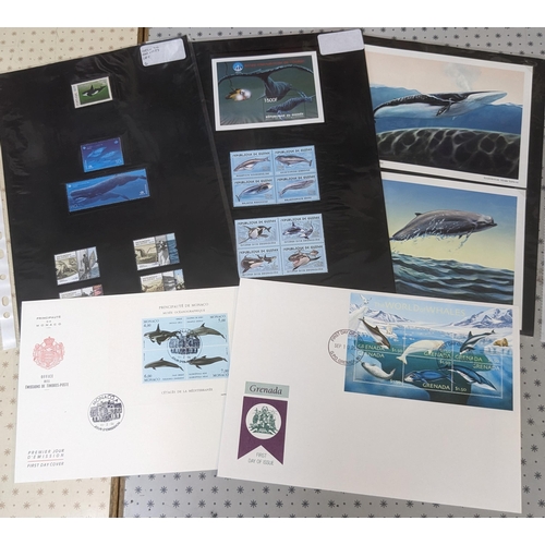 1054 - Thematic; Whales; mixture on a few pages. (40 stamps, 8 m.s., 17 FDCs, 4 cards)... 