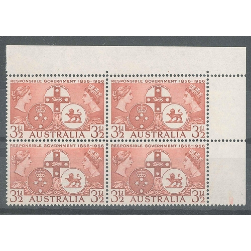 1354 - Australia; 1956 Responsible Government 3½d corner fourblock, one with the 