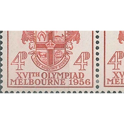 1355 - Australia; 1956 Olympics 4d corner six-block, the lower-left stamp with 