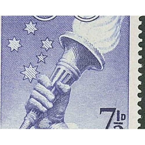 1356 - Australia; 1956 Olympics 7½d corner block of twelve, the lower-right stamp with 