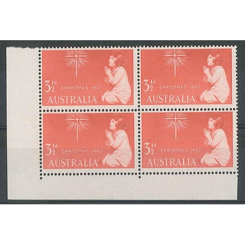 1360 - Australia; 1957 Christmas 3½d with re-entry u.m. (SG 298a cat.£9½), in positiona... 