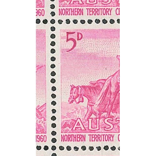 1364 - Australia; 1960 Northern Territory 5d eight-block, stamp 3/2 with variety 