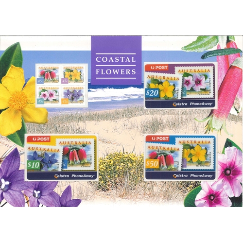 1377 - Australia; 1999 Coastal Flowers u.m. fourblock in presentation folder along with matching $10, $20, ... 