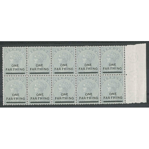 1419 - Bermuda; 1901 ¼d surcharge fresh u.m. block of ten, three stamps at left with creases. SG 30 ... 