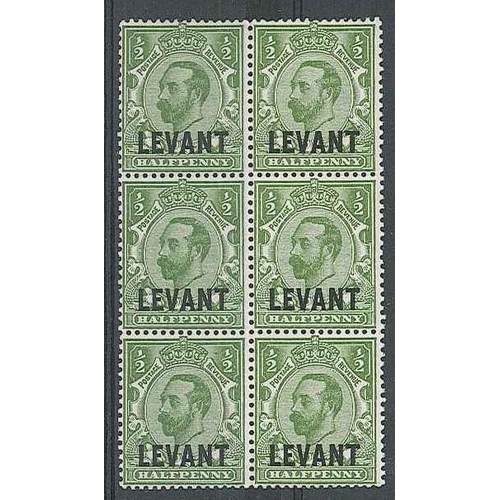 1439 - British Levant; 1911-13 ½d u.m. six-block. SG L12, cat.£22½.