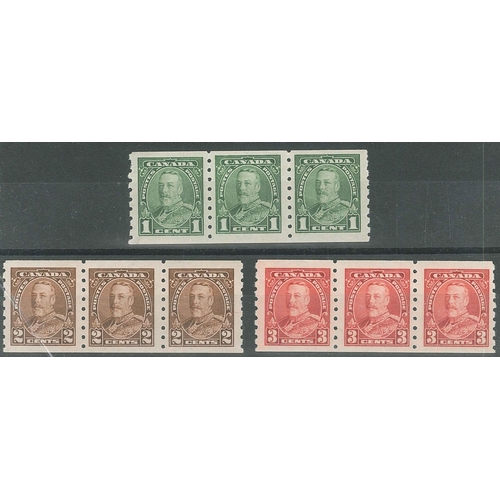 1480 - Canada; 1935 coil set (3) in mint strips of three. (Generally one or two of each mounted, a couple o... 