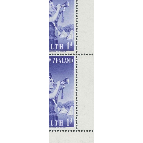 2168 - New Zealand; 1958 Health (Boys' Brigade) 3d + 1d miniature sheet u.m., the lower-right stamp with 