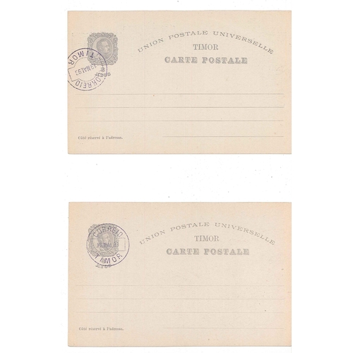 2481 - Timor; 1898 Vasco da Gama 3a postal stationery card - two examples with different reverse designs, b... 