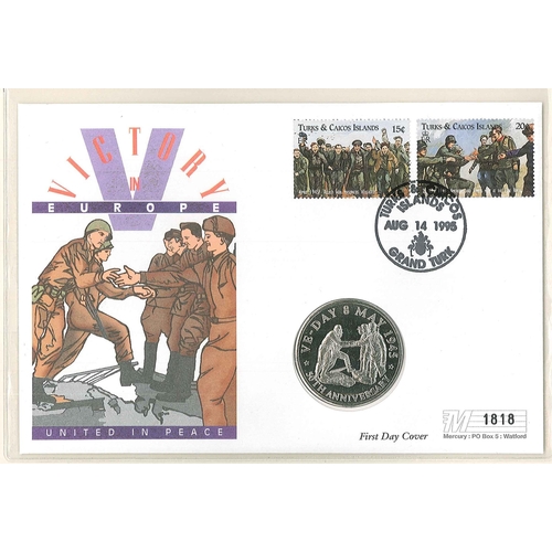 2499 - Turks and Caicos Islands; 1995 two FDCs for VE-Day Anniversary, each with matching Turks & Caico... 