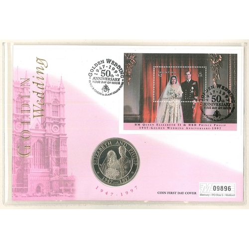 2500 - Turks and Caicos Islands; 1997 two FDCs for Golden Wedding, each with matching Turks & Caicos 19... 