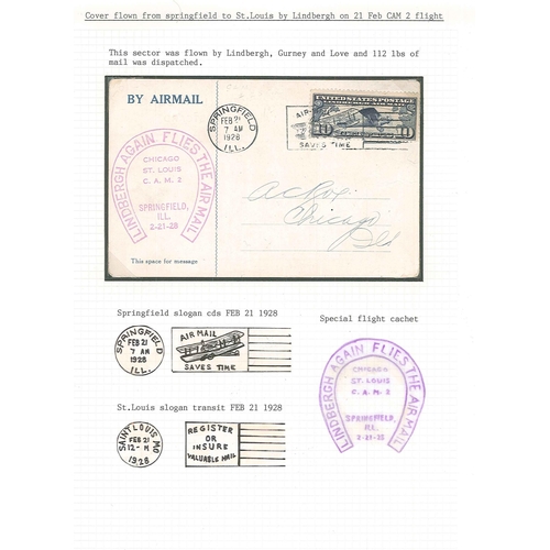 2529 - USA; 1928 two covers and a card carried by airmails flown by Lindbergh.