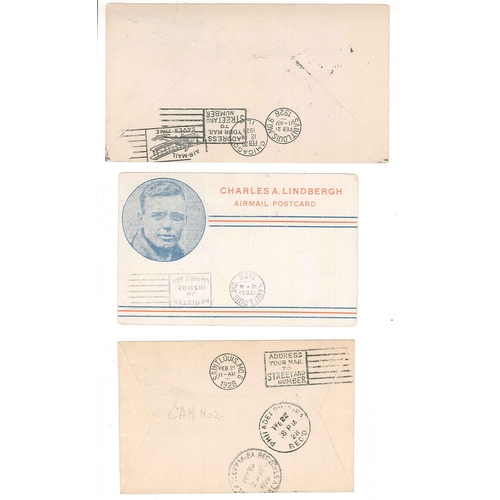 2529 - USA; 1928 two covers and a card carried by airmails flown by Lindbergh.