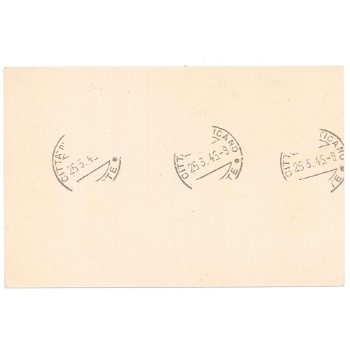 2586 - Vatican City; 1929 75c postal stationery card with 1945 postmark. (Has had some stamps removed from ... 