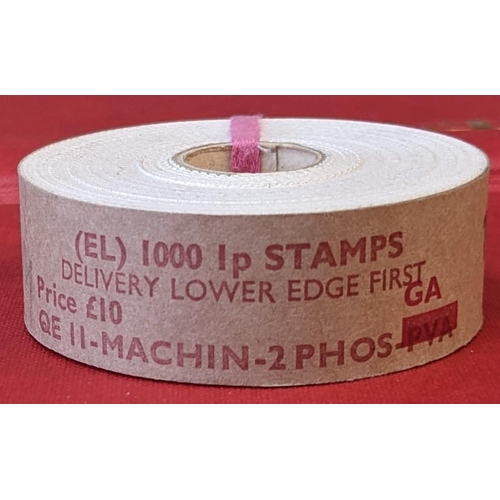 2820 - UK; 1971-onwards Machin 1p (2 band, gum arabic) in complete coil roll  of 1,000 stamps, still with c... 