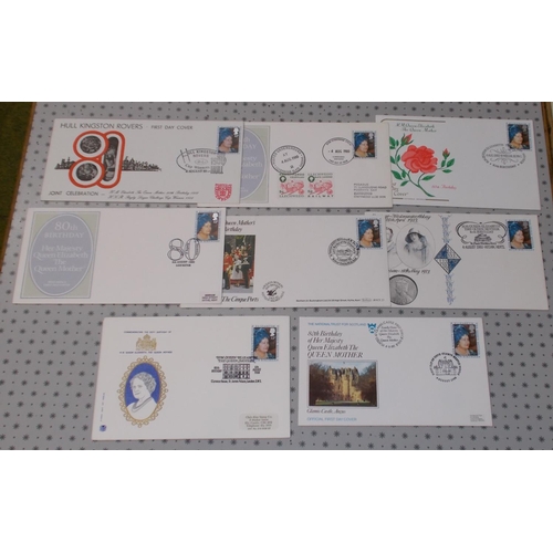 3081 - UK FDCs; 1980 Queen Mother seln. of eight different special handstamps on illus. covers, inc. Hull K... 