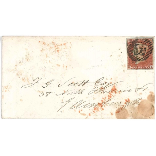 3183 - UK Postal History; 1852 small cover London to Edinburgh with Penny Red Imperf. On reverse fair strik... 