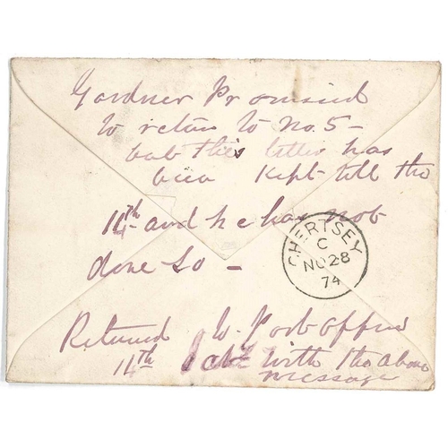 3187 - UK Postal History; 1874 registered cover London to Surrey (franked Penny Red Plate and 4d large whit... 