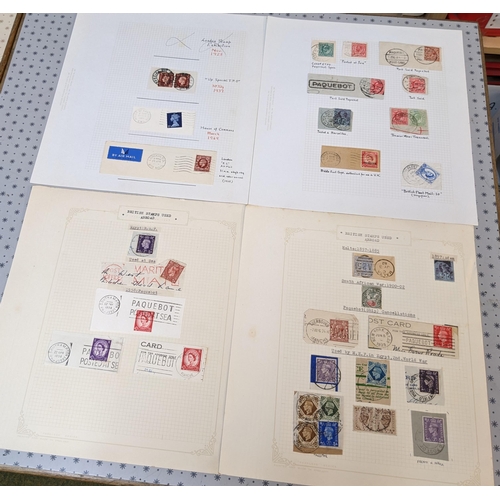 3223 - UK Postmarks; four pages of pieces or single stamps, all kept for their postmarks. Includes QV 2&fra... 