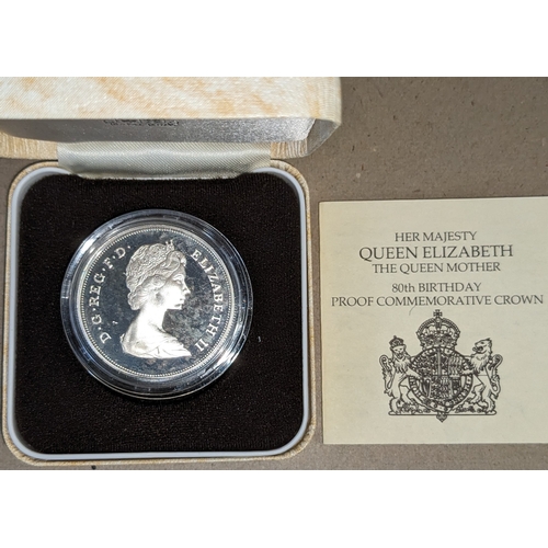 1140 - UK Coins; 1980 Queen Mother silver proof crown in original box.