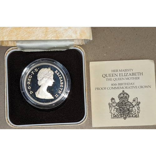 1141 - UK Coins; 1980 Queen Mother silver proof crown in original box.