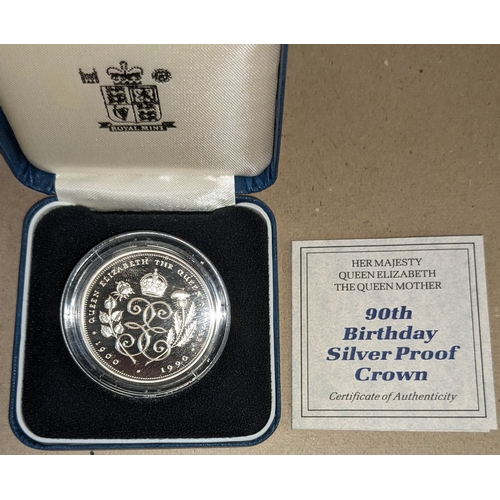 1152 - UK Coins; 1990 Queen Mother silver proof crown in original box.