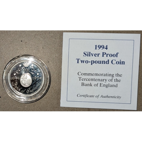 1159 - UK Coins; 1994 Bank of England £2 silver proof in capsule.