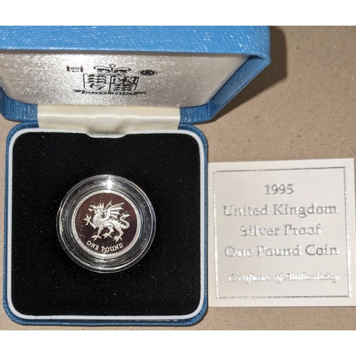 1161 - UK Coins; 1995 £1 (Welsh Dragon) silver proof in original box.