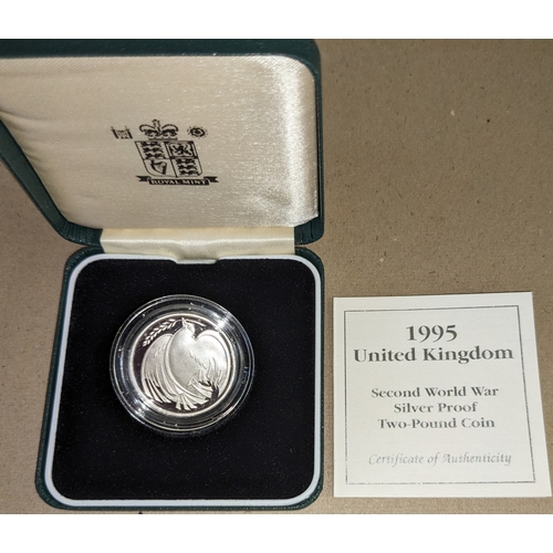 1163 - UK Coins; 1995 Second World War £2 silver proof in original box.