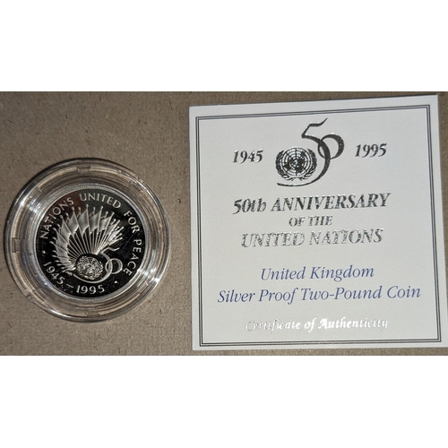 1165 - UK Coins; 1995 United Nations £2 silver proof in capsule.