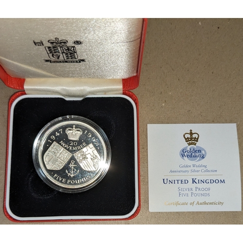 1177 - UK Coins; 1997 Golden Wedding £5 crown silver proof in original box.