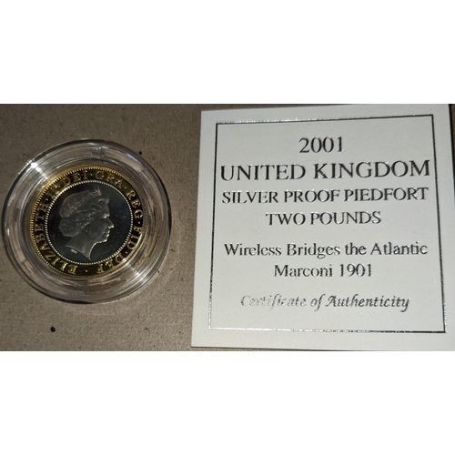 1189 - UK Coins; 2001 Marconi £2 silver proof piedfort, in capsule.