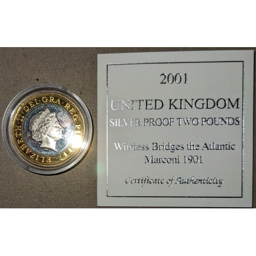 1190 - UK Coins; 2001 Marconi £2 silver proof, in capsule.