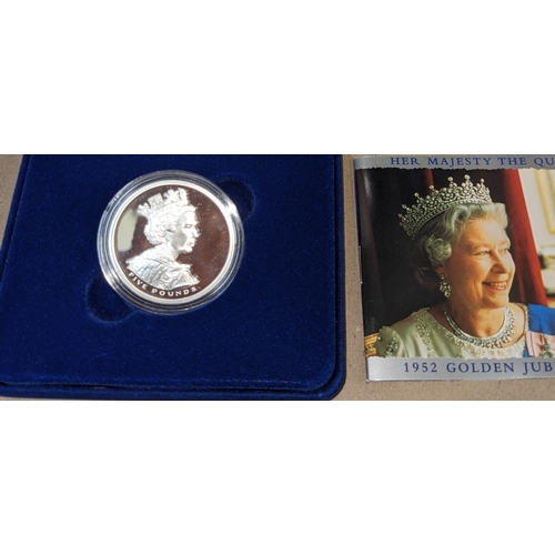 1193 - UK Coins; 2002 Golden Jubilee £5 crown silver proof in original box.