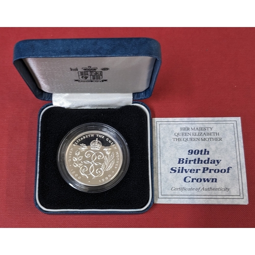 1153 - UK Coins; 1990 Queen Mother £5 silver proof crown in original box.