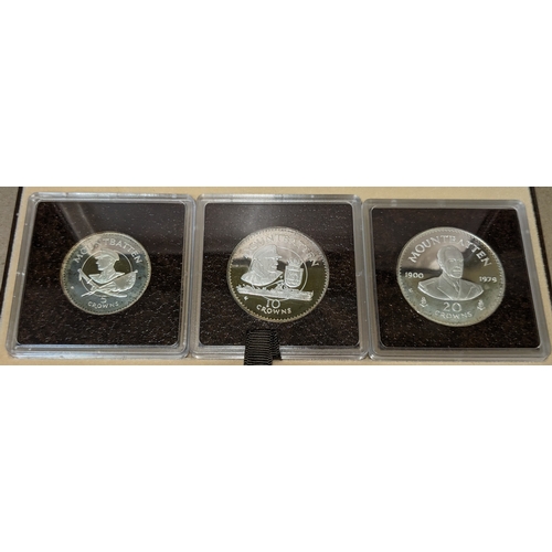 1248 - Coins; Turks and Caicos Islands; 1979-80 set of three Mountbatten silver proof coins in original box... 