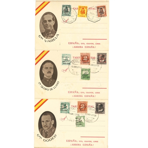 315 - Spain; Civil War; 1937 strip of 12 postcards (perforated between) each showing various generals, pol... 