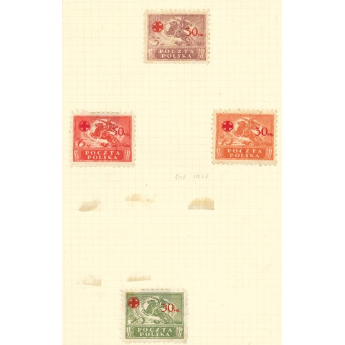 280 - Poland; 1918-25 m. & u. small collection on old pages inc. 1919 Poznan set (5) m.m., 1921 Red Cr... 