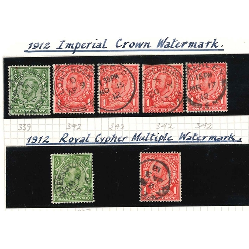 760 - UK Collections; 1912-60 m. & u. mix on a few pages with range of used KG5 inc. 1912-24 6d perf.1... 