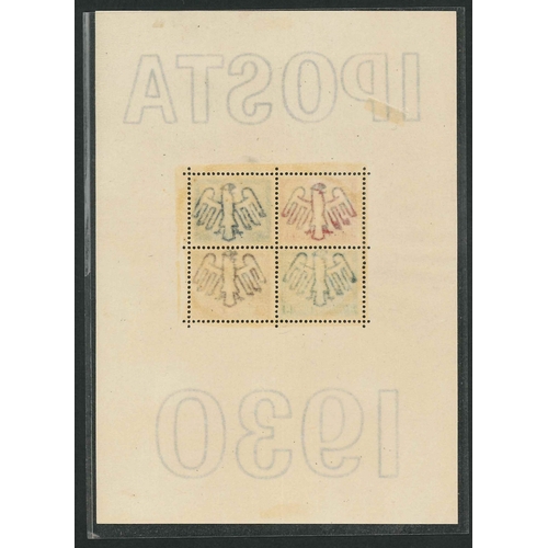 122 - Germany; 1930 IPOSTA miniature sheet very fine mint - the stamps are unmounted mint, hinge marks on ... 