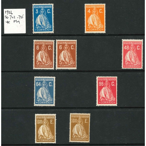 294 - Portugal; 1917-30 selection of Ceres type, mainly used, on a few stockleaves. Includes 1917-26 perf.... 