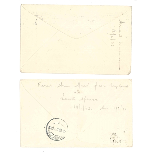 2350 - South Africa; 1932 cover to London by Imperial Airways first flight, with Air MAil 1/- adhesive. Als... 