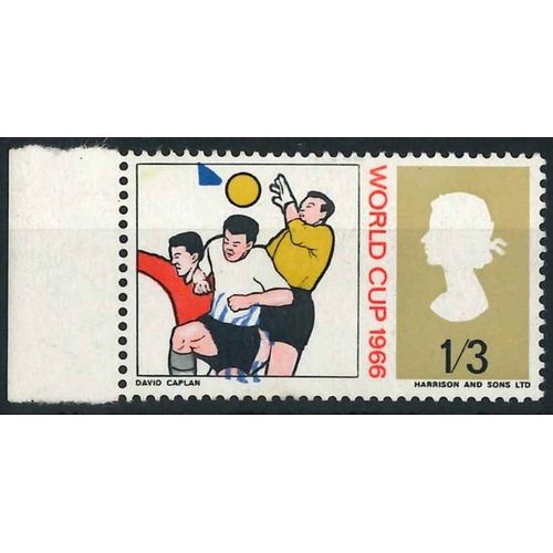 2751 - UK; 1966 World Cup 1/3 non-phos. with prominent shift of blue c.5mm down, l.m.m.