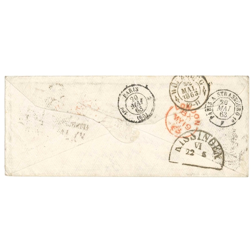 3136 - Scottish Postal History; 1863 cover to Germany franked with 1855-57 6d adhesive (trimmed at right) c... 