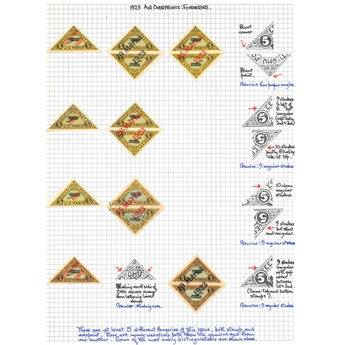 1612 - Estonia; Forgeries; page of forgeries of 1923 Air opts. (4 singles, 5 pairs), and second page with 7... 