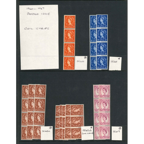 2703 - UK; 1958-65 and 1960-67 Wildings seln. of 24 coil strips u.m.