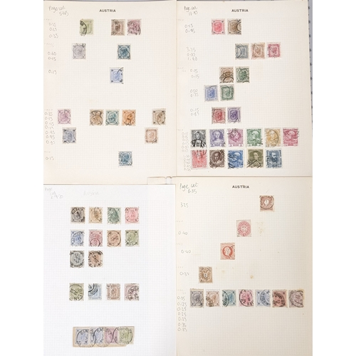 22 - Austria; bundle of c.48 pages from various collections. Some useful e.g. 1858-59 2k, 3k, 10k (both t... 