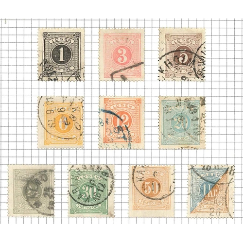 325 - Sweden; Postage Dues; 1874-82 mainly used on eight pages with 1874 perf.14 set (10) u. plus various ... 