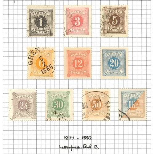 325 - Sweden; Postage Dues; 1874-82 mainly used on eight pages with 1874 perf.14 set (10) u. plus various ... 